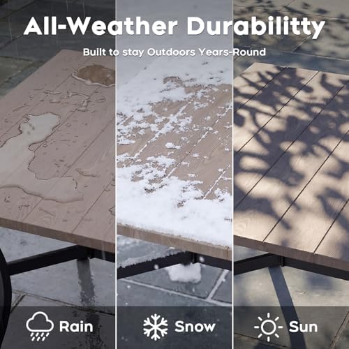 63”x37.8” Metal Outdoor Dining Table for 6,Rectangular Patio Dining Table with Adjustable Umbrella Hole,All-Weather Brown Outdoor Patio Table for Porch, Garden, Backyard, Poolside, Lawn - Image 3