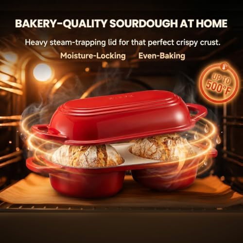 Enameled Cast Iron Bread Loaf Pan with Lid,Double Sourdough Baking Pan(Red) - Image 6