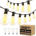 Brightever Outdoor String Lights 200FT Waterproof, Patio String Lights for Outside with 100+4 ST38 Shatterproof LED Filament Bulbs, Dimmable Hanging Lights for Christmas, Party, Cafe (2-Pack 100FT) by Brightever