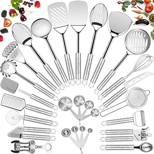 Stainless Steel Kitchen Utensil Set- Fungun 28 Pcs Cooking Nonstick Cookware Set with Spatula - Best Gadgets Tools Kitchen Accessories by Home