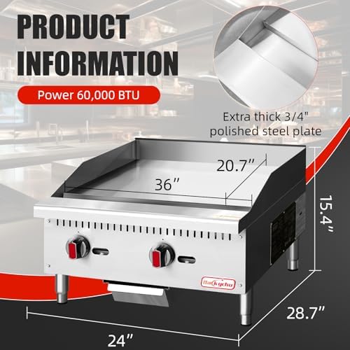 Commercial Gas Griddle - 24" Countertop Griddle. 60,000 BTU Flat Top Griddle, Natural Gas (NG) / Propane, CSA Certified - Image 5