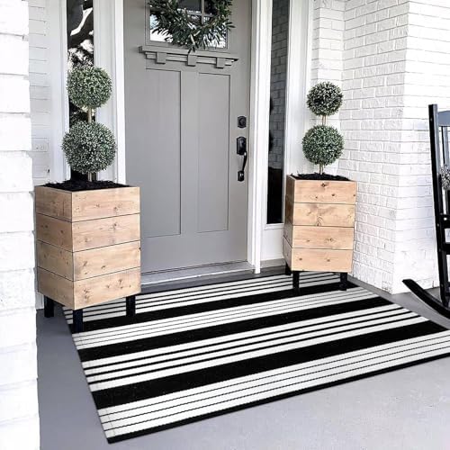 Black and White Outdoor Rug 3x5 Fall Front Door Mat Patio Rugs Porch Decor - Image 2