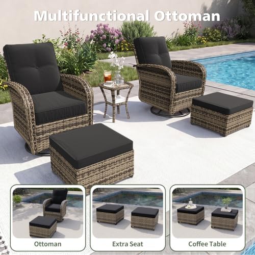 Aoxun 5 Piece Outdoor Patio Furniture Set with Coffee Table, Outdoor Patio Furniture Sets with High Back Swivel Rocker Chairs, Outdoor Sofa Set with Ottoman for Backyard & Garden, Black - Image 5