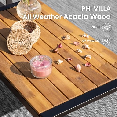 PHI VILLA 4 Piece Yellow Wicker Patio Furniture Set with Navy Cushion - Image 5