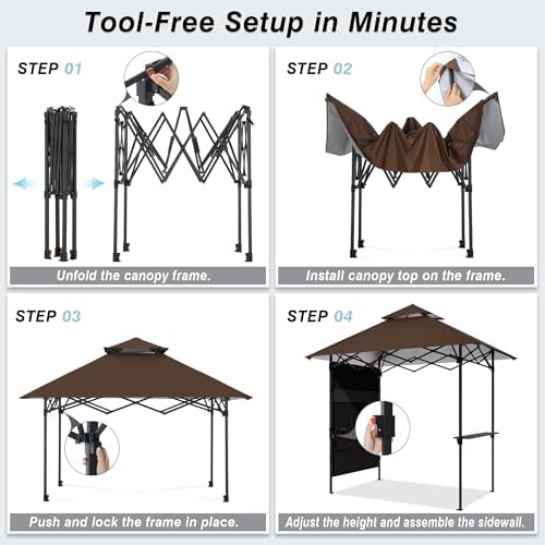 ABCCANOPY 8x5 Pop Up BBQ Grill Gazebo with Lights & Sidewall, Brown - Image 2