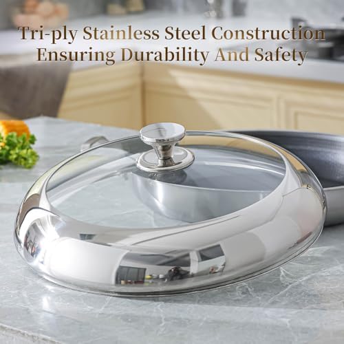 DELARLO Paella Pan With Lid 14 Inch Tri-Ply Large Stainless Steel Nonstick Frying Pan,Induction Skillets,Fast Heating Cookware,Indoors Outdoors,paelleras para 12 personas Jumbo Cooker - Image 7