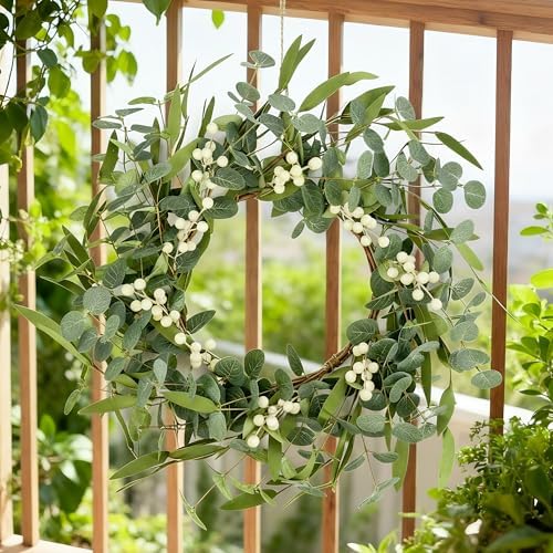 Pinkpum 20'' Eucalyptus Wreath for Front Door Green Decor for Home Farmhouse Wall Spring Summer Fall Outdoor Indoor Porch Window All Seasons - Image 5