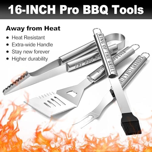 Grandpa Gifts from Grandkids, Gifts for Grandpa Christmas, Grilling Accessories, Heavy Duty Stainless Steel Grill Set BBQ Grill Tools for Outdoor Grill with Aluminum Case, Camping Grill Utensils Set - Image 3