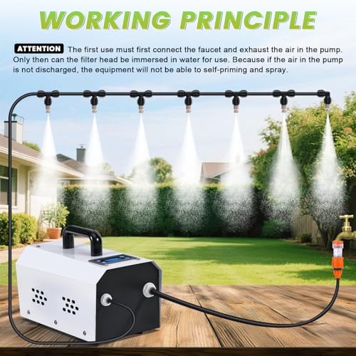 Outdoor Misting Cooling System High Pressure Misters for Outside Patio with Pump Kit, 65.6FT Misting Line with Brass Mist Nozzles Self Priming Sprayer Misters for Chicken Coop Garden Greenhouse - Image 3