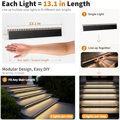 SHONELIGHTING Solar Step Lights Outside, 33 Focused LEDs, Stair Light, 8PK - Image 2