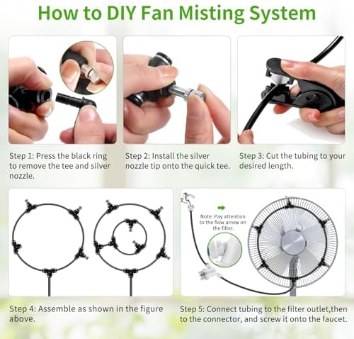 Misters for Outside Patio, 65FT (20M) Misting Line + 18 Adjustable 360° Nozzles + 3/4” Threaded Adapter, Misting Cooling System for Patio, Garden, Greenhouse, and Trampoline - Image 6