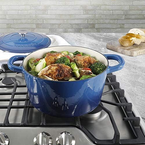 Crock-Pot Artisan 7-Quart Round Enameled Cast Iron Dutch Oven – Sapphire Blue, Durable Heavy-Duty Cookware for Slow Cooking, Baking, Roasting with Lid - Image 6