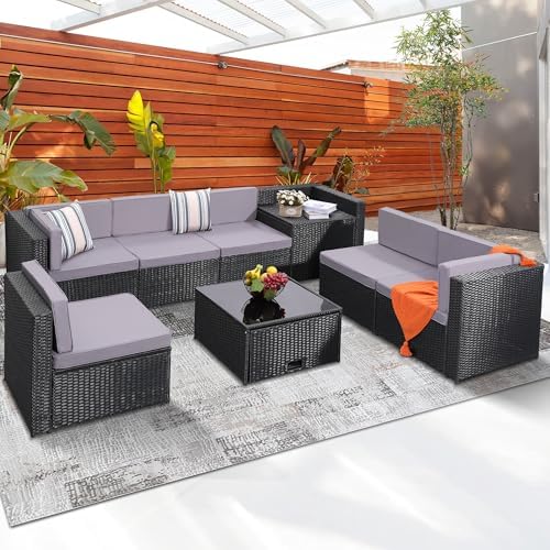 KROFEM 8 Piece Patio Furniture Set, Outdoor Modular Conversation Set by KROFEM