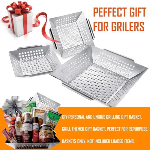 3 Pack Grill Baskets for Outdoor Grill, Heavy Duty Stainless Veggie Pan Set - Image 2