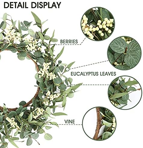 Pinkpum 2 Pack Wreaths for Front Door 20'' Christmas Eucalyptus Wreath, Spring Summer Door Green Wreath for Home Porch Window Wall Farmhouse Home Decor Indoor Outdoor Summer All Seasons - Image 2