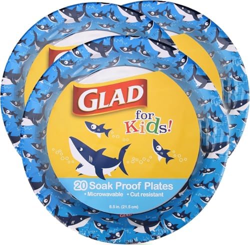 Glad for Kids Disposable Paper Plates, Sharks, 8.5 Inch, 20 Count, 3-Pack by GladTrashFoodStorage