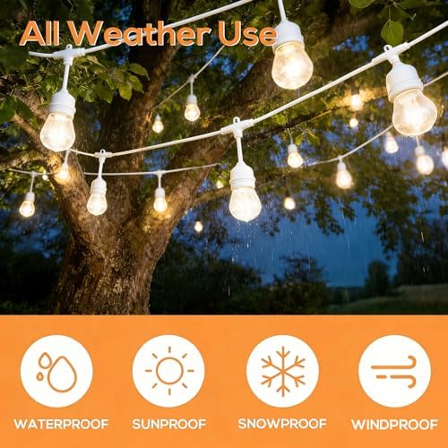 SUNTHIN 105FT White Outdoor String Lights, 34 1W LED Bulbs - Image 3