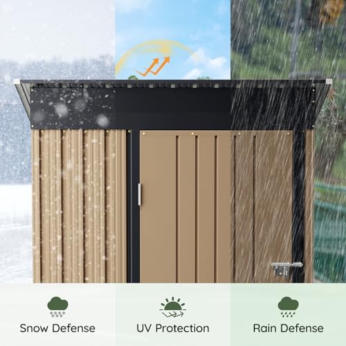 3 x 5 FT Metal Storage Shed for Backyard, Brown - Image 6