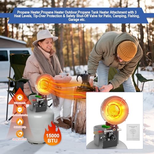 Propane Heater, 15000 BTU Propane Heater Outdoor, Propane Tank Top Heater with Tip-Over Protection, 3 Heat Settings, Safety Shut-Off Valve for Patio,Camp,Fish,Garage,etc. - Image 2
