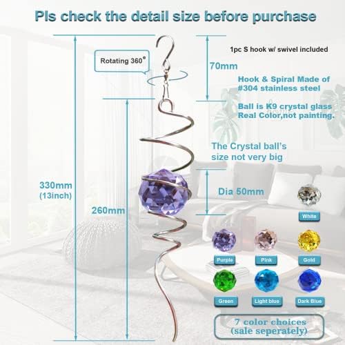 Fonmy Gazing Ball Spiral Tail -Decorative Wind Spinner Sun Catcher Rainbow Maker 11 inch Tail and 2 inch Purple Crystal Orb. Indoor Outdoor Garden Decoration -13 inch Height - Image 5
