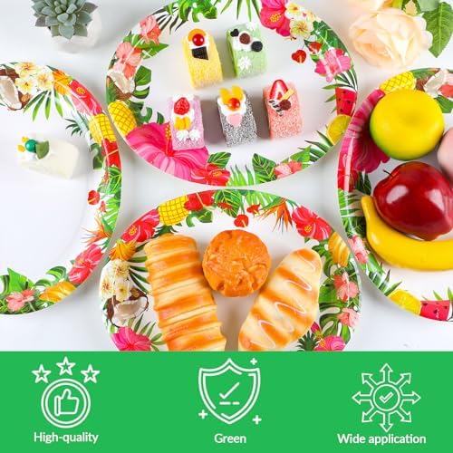 Qyeahkj 50PCS Hawaiian Luau Oval Paper Plates Large 11” Disposable Aloha Floral Party Decorations Summer Platters Tableware Supplies Favor for Tropical Dish Tray Beach Birthday Party Tableware Set - Image 3