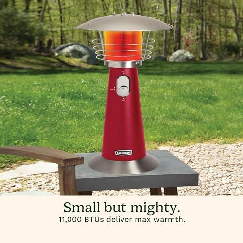 Cuisinart Portable Tabletop Patio Heater, 11,000 BTU Outdoor Propane Heater with Safety Tilt Switch and Adjustable Heat, Burner Screen Guard, 30 sq. Foot Heat Range, Red - Image 3