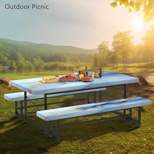 CAPSCEOLL Fitted Picnic Table Cover with Bench Covers 8ft - Blue Marble - Image 6