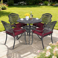 MEETWARM 5 Piece Patio Dining Set, Outdoor All-Weather Cast Aluminum Dining Table Set, Patio Furniture Set for Backyard, Include 4 Chairs with Cushions and a 35.4" Round Table, Chili Red by MEETWARM