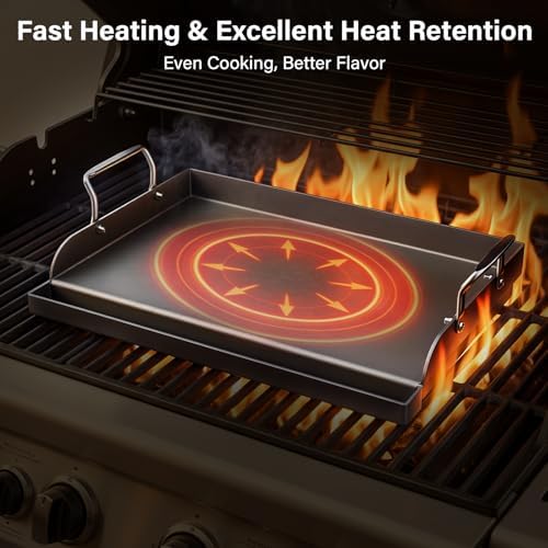 17" x 13" Cast Iron Flat Top Griddle - Oil Coating Non-Toxic - Universal Grill Insert with High Sidewalls, Fits Gas/Charcoal/Electric Grills (Weber, Charbroil, Nexgrill, More) - Image 6