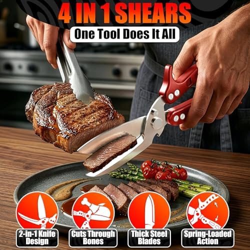 Kitchen Shears Heavy Duty, Poultry Shears, Meat Scissors for Turkey, Red - Image 5