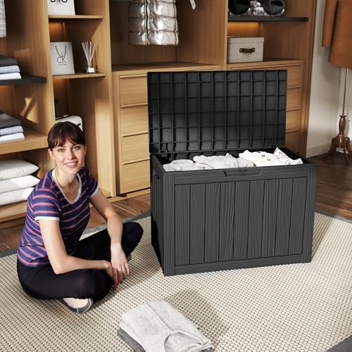 55 Gallon Outdoor Storage Box Waterproof, UV Resistant Resin Deck Box for Patio Furniture, Outside Storage Box for Garden Tools, Patio Cushions, Black - Image 3