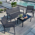 Shintenchi 4 Pieces Patio Furniture Set All Weather Textile Fabric Outdoor Conversation Set, with Glass Coffee Table, Loveseat, 2 Single Chairs for Home, Garden, Lawn, Porch（Gray） by Shintenchi%7CFurnitureMadeforRealLife