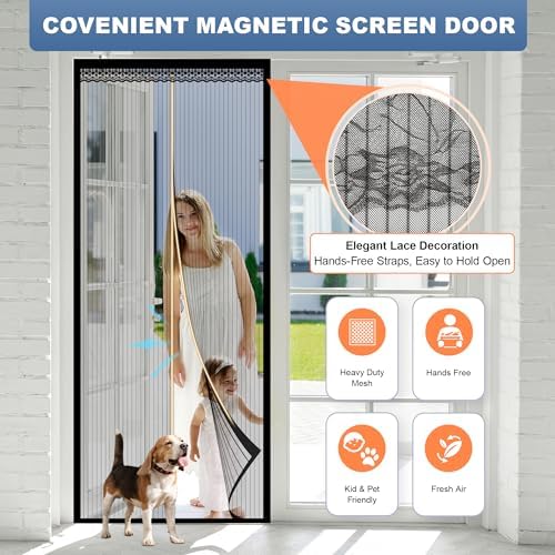 METAONLY Magnetic Screen Door Mesh, Works for Patio, Sliding Door, Keeps Bug Mosquito Out, Fresh Air Flow, Fits 36" x 82" Door - Curtain Size 38" x 83", Black with Lace - Image 3