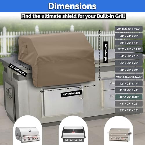 Covers & All Built-in Grill Cover for Outdoor Grill – Heavy Duty 12 oz Waterproof Built-in BBQ Grill Cover, PVC-Coated Polyester with Elastic Hem for Snug Fit (45 x 29 x 26 inches, Beige) - Image 7