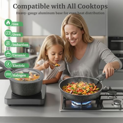 YASHE 20Pcs Nonstick Cookware Set with Detachable Handles, Oven Safe - Image 4