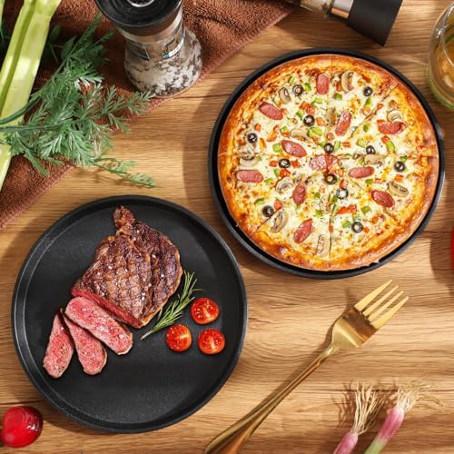 Maxdot 2 Pcs 10.7 Inch Cast Iron Grill Pan Round Pizza Pan Skillet for BBQ - Image 5