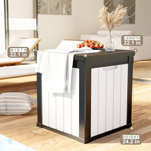 PatioZen 50 Gallon Resin Deck Box, Lockable Outdoor Storage Box for Patio Cushions Storage Furniture,Garden Tools, Pool Supplies, Weatherproof and UV Resistant (Black&White) - Image 3