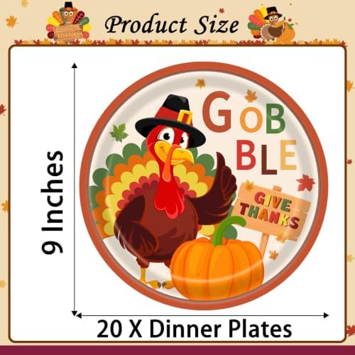 20 Pcs Happy Thanksgiving Party Disposable Paper Plates Fall Themed 9 Inch Round Dinner Plates for Autumn Party Decorations (Turkey Gobble) - Image 7