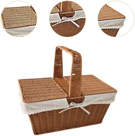 Imitation Rattan Picnic Basket Picnic Hamper Woven Storage Basket Fruit Basket for Bread Fishing Garden BBQ Outdoor Camping- Style B - Image 2