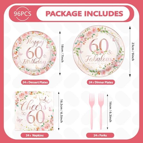 96Pcs 60th Birthday Decorations for Women, Serves 24 - Image 5