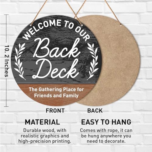 Deck Sign Decor, Round Hanging Farmhouse Wall Decorations for Outdoor Living - Wood Sign for Patio, Porch, Backyard - Housewarming Gift for New Home - Welcome to Our Back Deck - Image 2