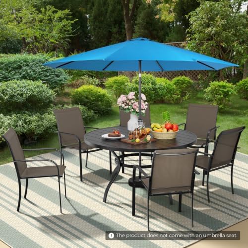 Incbruce 8 PCS Patio Dining Set with Sky Blue Umbrella, Outdoor Dining Set of 6 Textilene Chairs and 53" Round Table with Umbrella Hole for Backyard, Garden, and Poolside (Brown) - Image 7