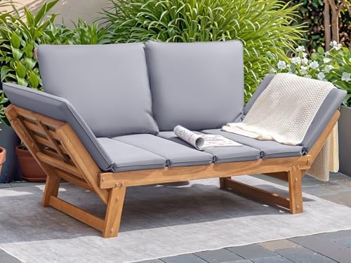 Devoko Outdoor Couch Acacia Wood Outdoor Sofa Balcony Furniture (Grey) by DEVOKO