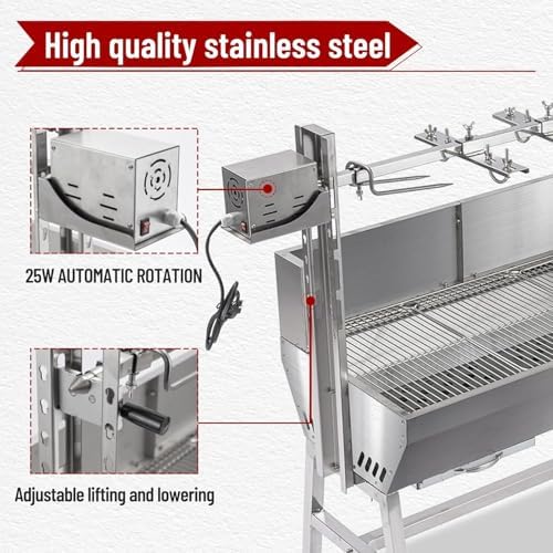 Rotisserie Grill With Wind Screen, Stainless Steel Charcoal Spit, Electric Pig Rotisserie Machine, 132LBS/60KG BBQ Grill for Pig Roasting, Camping & Backyard Use - Image 4