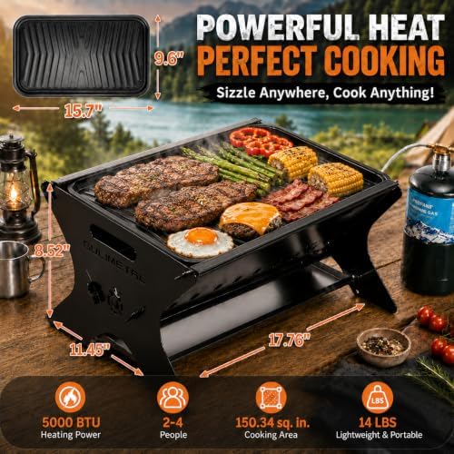 3-in-1 Portable Camping Grill, Foldable Charcoal Wood Gas BBQ - Image 2