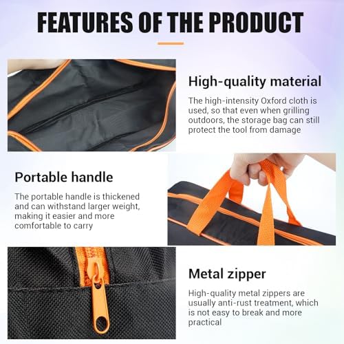 Grill Utensil Storage Bag, Large Oxford BBQ Accessory Bag Portable Orange - Image 3