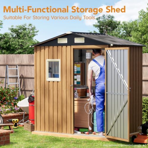 Panovue 6X4FT Garden Storage Shed with Frame Floor(NO Wood Panels) - Image 4