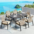 SUNSHINE VALLEY 7pc Patio Dining Set, 59" Metal Table & 6 Rattan Chairs by SUNSHINEVALLEY
