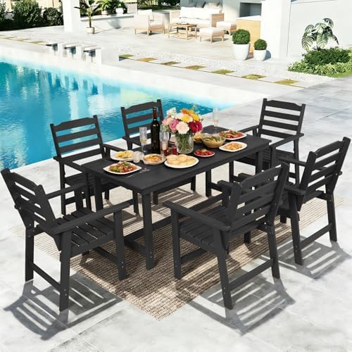 FUNBERRY Outdoor Dining Set, HDPE 7 Piece Dining Table Set with Chairs by FUNBERRY