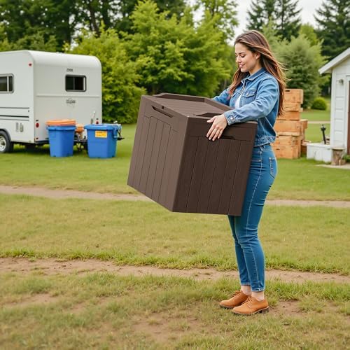 Devoko 30 Gallon Resin Deck Box 2 Pack Outdoor Indoor Waterproof Storage Box for Patio Furniture Pool Accessories Storage for Cushion Garden Tools (Brown, 2 Pack) - Image 6